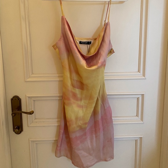 Cowl Neck tie die silk mini dress never worn - Picture 1 of 6